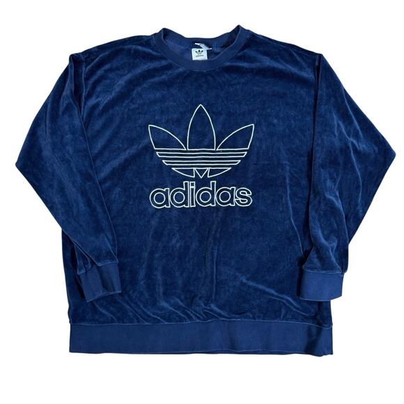 Adidas Originals Trefoil Velour Sweatshirt Blue Women’s 1x - Picture 2 of 8